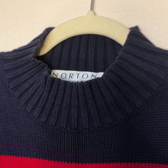Vintage NORTON Studio Knit Cotton Sleeveless Sweater Red White & Blue XL - Picture 4 of 9